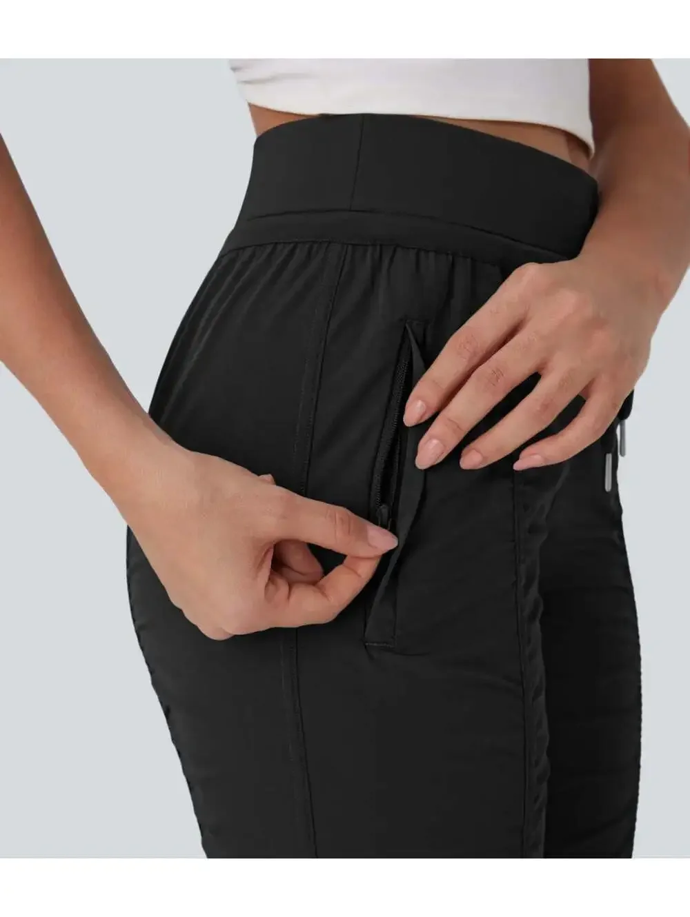 Halara High Waisted Tapered Travel Joggers Side Zip Pockets Black Size Small